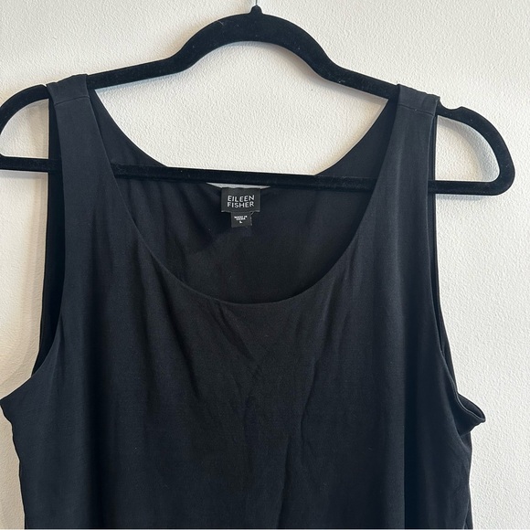 EILEEN FISHER Stretch Jersey Scoop Neck Tank Womens Size Large Black Classic Top - Picture 3 of 8